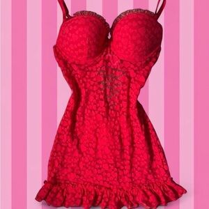 VS Lace Red Heart Lingerie Dress
